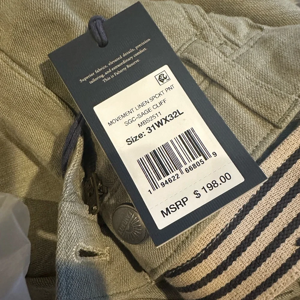 Faherty Movement Linen 5pocket pant Sage Cliff - Picture 5 of 5